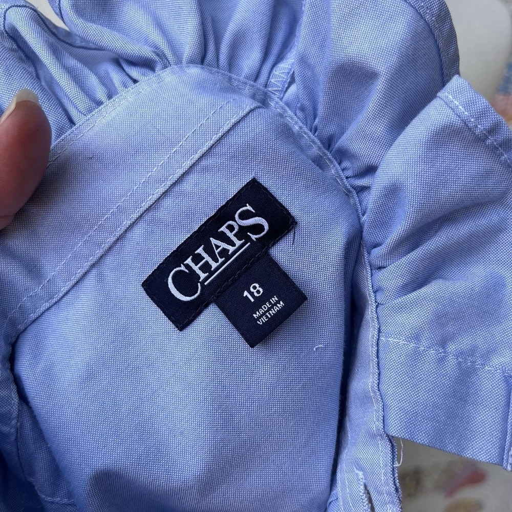 Upcycled Re-worked Chaps Sky Blue Preppy Oxford Cloth Ruffle Collar Shirt S - Picture 6 of 9